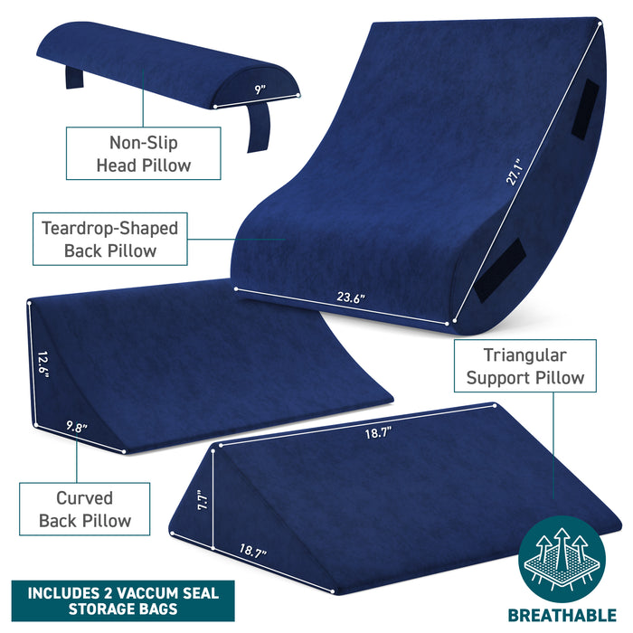 4 pcs Bed Wedge Pillow - Post Surgery Advanced Adjustable Pillow Set with Memory Foam - Relief System for Shoulder Back, Neck and Leg Elevation | Acid Reflux, Anti Snorin - Machine Washable Cover