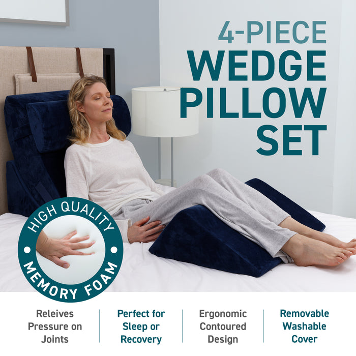 4 pcs Bed Wedge Pillow - Post Surgery Advanced Adjustable Pillow Set with Memory Foam - Relief System for Shoulder Back, Neck and Leg Elevation | Acid Reflux, Anti Snorin - Machine Washable Cover