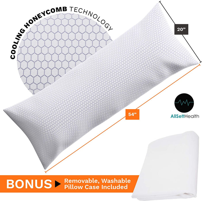 XXL Shredded Memory Foam Body Pillow | Long Cooling Bed Pillow For Adults - Extra Support For Side Sleepers and Pregnancy - Relieves Back Knee Hip Pain - 20" x 54” + Bonus Machine Washable Pillow Case
