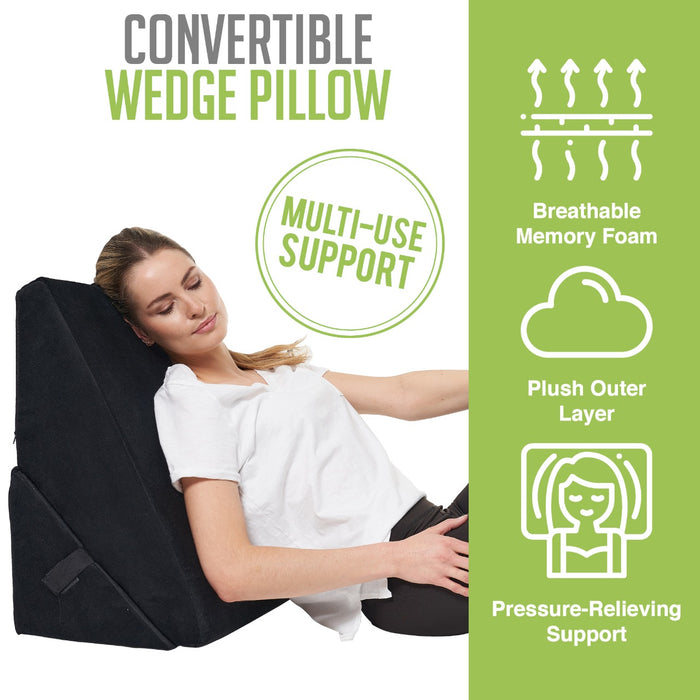 Bed Wedge Pillow - Adjustable 9&12 Inch Folding Memory Foam Incline Cushion System for Legs and Back Support Pillow - Acid Reflux, Anti Snoring, Heartburn, Reading – Machine Washable