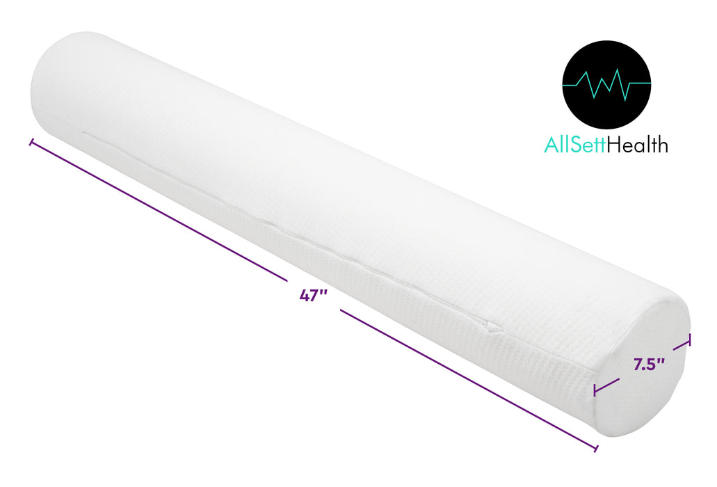AllSett Health XXL Memory Foam Round Cervical Roll Cylinder Bolster Body Pillow with Removable Washable Cover | Ergonomically Designed Back, Neck and Spine Relief, 47” in Long x 7.5” Wide