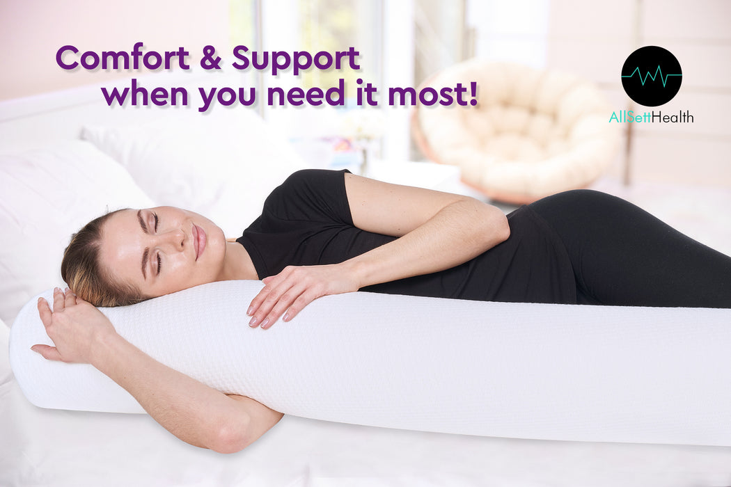AllSett Health XXL Memory Foam Round Cervical Roll Cylinder Bolster Body Pillow with Removable Washable Cover | Ergonomically Designed Back, Neck and Spine Relief, 47” in Long x 7.5” Wide