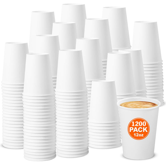 iBasics Coffee Cups [12 oz 1200 pack] - Disposable Hot Cups | White Paper Cup for Beverages | Ideal Paper Coffee Cups for Office, Events | Durable Paper Cups 12 oz Size for Hot Drinks