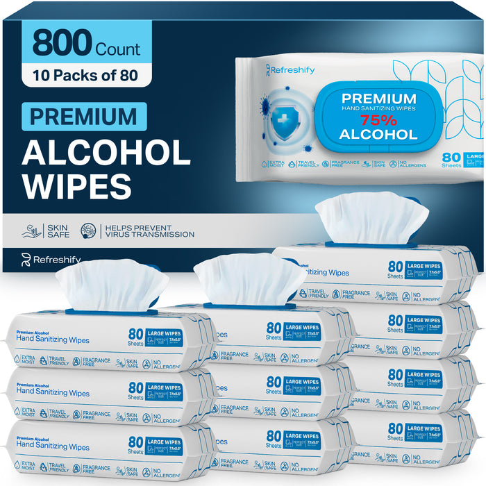 Bulk Large Alcohol Wipes - 800 Ct - 75% Ethyl Alcohol Hand Sanitizing Wipes