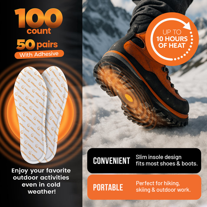 Insole Foot Warmers for Feet – 10+ Hour Air-Activated Foot Warmers Disposable | TSA Approved Insole Warmers for Boots & Shoes | Thin Adhesive Feet Warmers for Outdoor Use