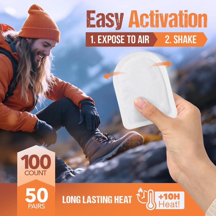 Toe Warmers for Feet – 50 Pairs (100 Self-Adhesive Warmers)