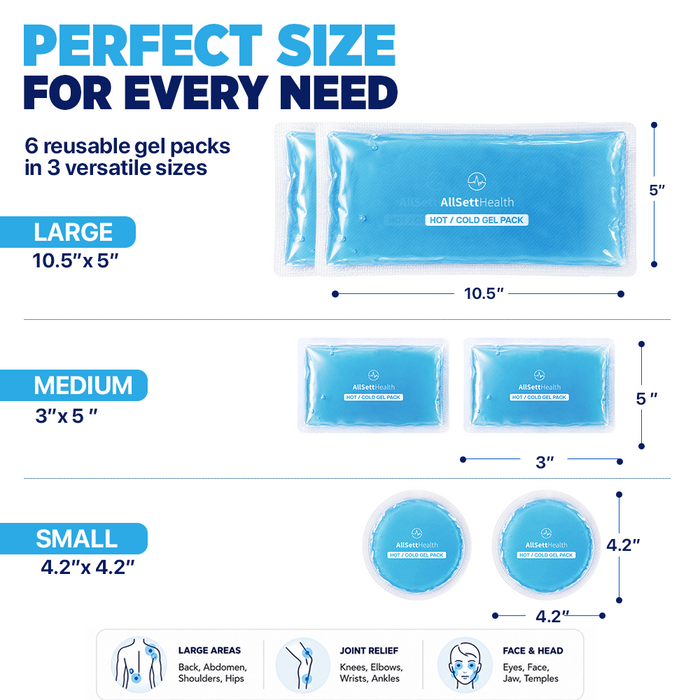 6 Piece Ice Packs for Injuries Reusable - Soft Ice Pack Flexible Cold Packs