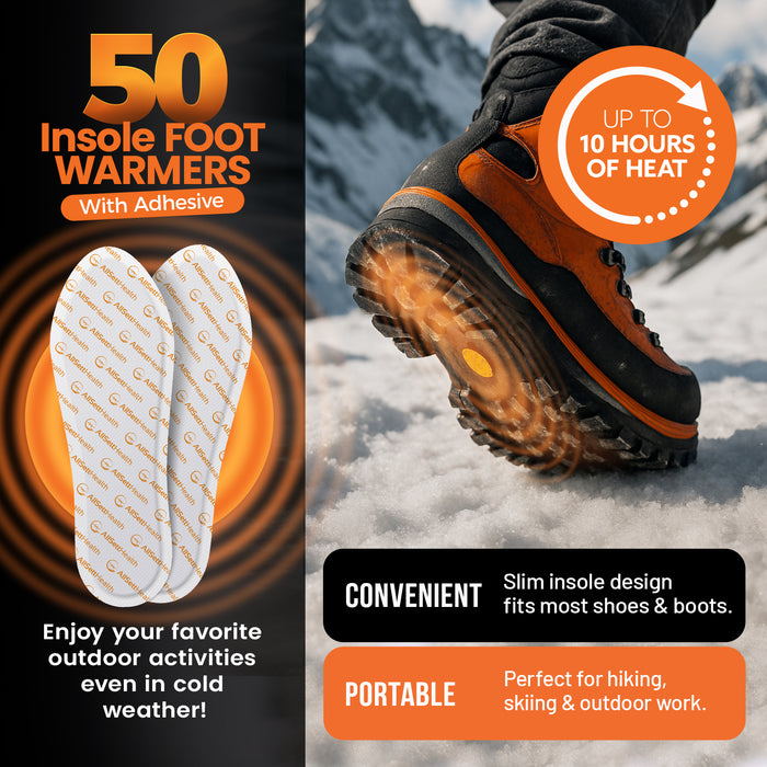 Insole Foot Warmers for Feet – 10+ Hour Air-Activated Foot Warmers Disposable | TSA Approved Insole Warmers for Boots & Shoes | Thin Adhesive Feet Warmers for Outdoor Use