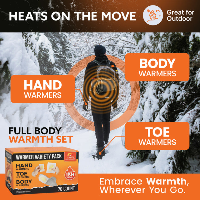 Hand, Toe & Body Warmers Variety Pack – 70 Count Air Activated Heat Packs