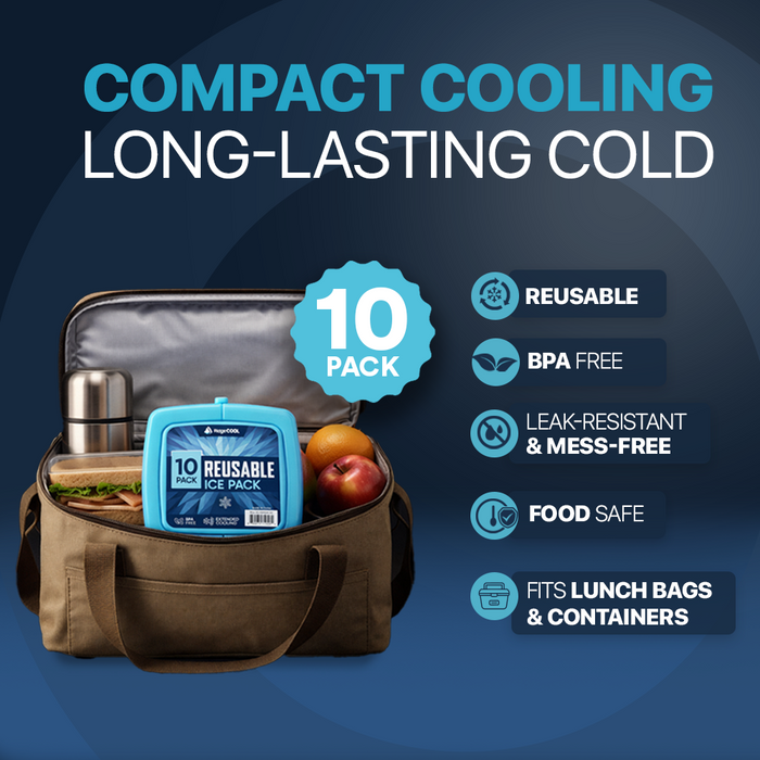 10 Pack Reusable Slim Ice Packs for Cooler, Long Lasting Freezer Packs for Camping, Beach, and Road Trips, Cooler Ice Packs BPA-Free Non-Toxic, 4.8" x 4.8"