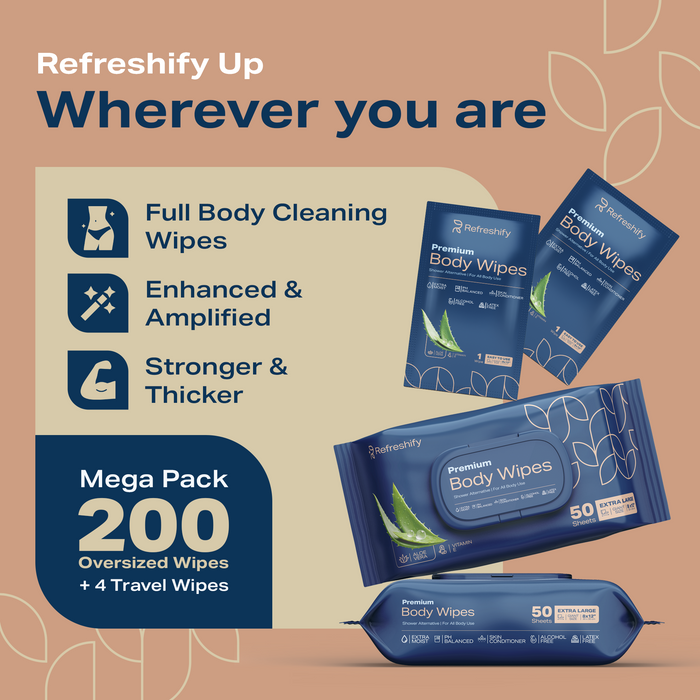 400 Wet Body Wipes for Adults – No Rinse Shower Wipes (XL)