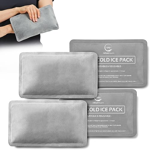 4 Pack Reusable Ice Packs for Injuries - Soft Ice Pack with Velvet Soft Fleece Fabric | Flexible Hot and Cold Gel Ice Pack Set- Cold Packs for Injuries, Knee, Back, Neck Pain - 10 x 6, 4 Pack Grey
