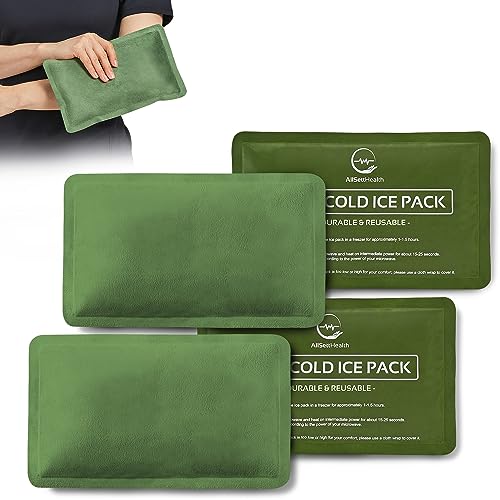 4 Pack Reusable Ice Packs for Injuries - Soft Ice Pack with Velvet Soft Fleece Fabric | Flexible Hot and Cold Gel Ice Pack Set- Cold Packs for Injuries, Knee, Back, Neck Pain - 10 x 6, Green