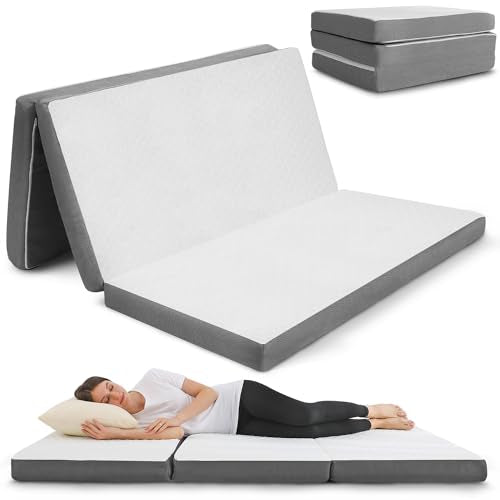 Queen Tri Folding Mattress with Memory Foam Layer - Trifold Foldable B ...