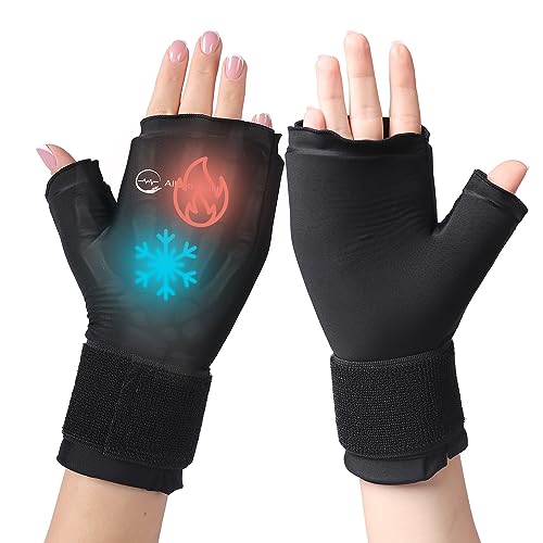 Reusable Gel Hot and Cold Glove Ice Pack for Arthritis Pain, Carpal Tunnel, Tendinitis, and Wrist Therapy, Right and Left Hand Support, Adjustable Strap, Unisex