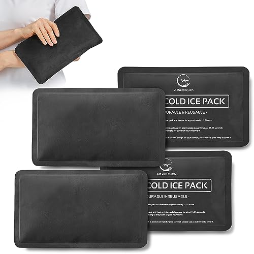 4 Pack Reusable Ice Packs for Injuries - Soft Ice Pack with Velvet Soft Fleece Fabric | Flexible Hot and Cold Gel Ice Pack Set- Cold Packs for Injuries, Knee, Back, Neck Pain - 10 x 6, Black