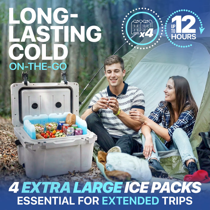 4 Pack Reusable Extra Large Ice Packs for Cooler, Long Lasting Freezer Packs for Camping, Beach, and Road Trips, Cooler Ice Packs BPA-Free Non-Toxic, 10.28"x 7.80"