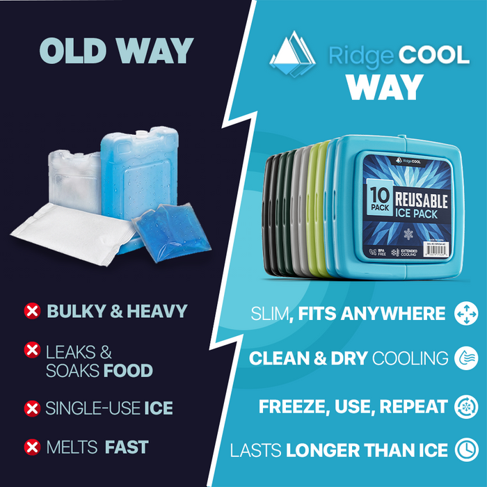 10 Pack Reusable Slim Ice Packs for Cooler, Long Lasting Freezer Packs for Camping, Beach, and Road Trips, Cooler Ice Packs BPA-Free Non-Toxic, 4.8" x 4.8"