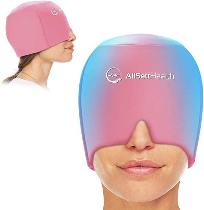 Migraine Relief Cap Ice Head Wrap Headache and Migraine Hat | Headache Relief with Hot/Cold Gel Head Ice Pack with Face and Eye Headache Mask Compress, Pink