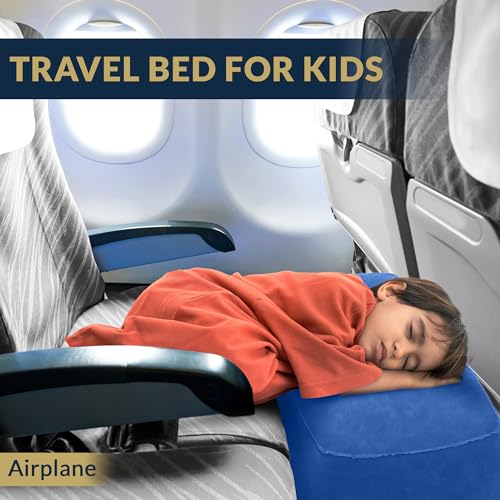 Inflatable Airplane Foot Rest with Hand Pump and Carry Bag, Travel Foot Rest | Airplane Chair Extender for Kids, Portable Airplane Bed for Toddler, 3 Adjustable Heights – Office, Car, Train,2Pack Navy