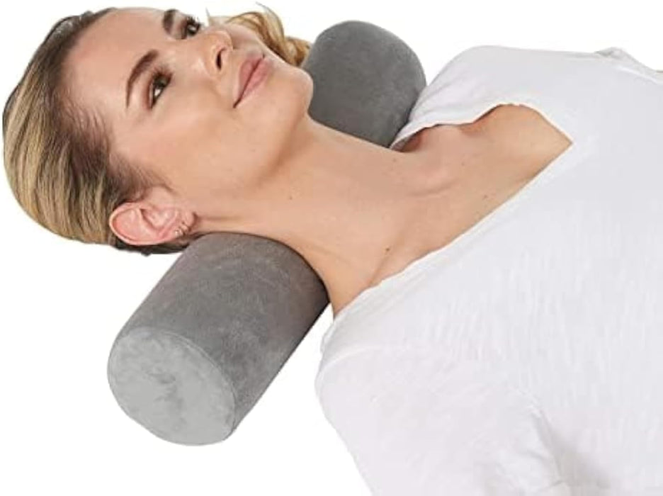 AllSett Health Cervical Neck Roll Memory Foam Pillow, Bolster Pillow, Round Neck Pillows Support for Sleeping | Bolster Pillow for Bed, Legs, Back and Yoga, Grey