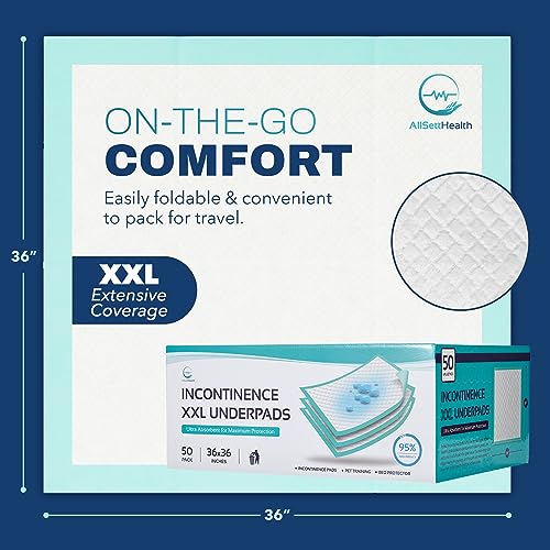 XL Incontinence Bed Pads 36" x 36 (50 Pack) Disposable Bed Pads for Adults | 125 Gram Premium Super Absorbent Disposable Underpads, Chux Pads | Pee Pads for Adults, Elderly Chuck Pads, Pets