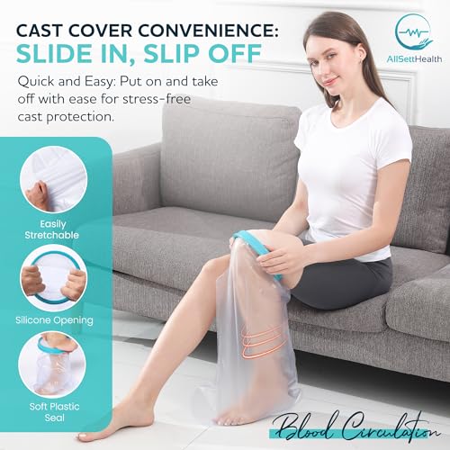 AllSett Health Large Cast Cover for Shower Leg – 100% Waterproof Cast Cover for foot | Leg Cast Covers for Shower Adult Reusable Boot and Cast Protector with Water-Tight Sealing, Keeps Wounds Dry