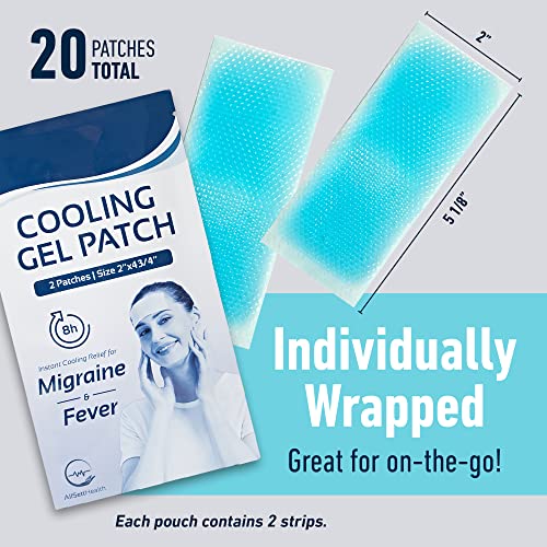 20 Pack - Cooling Patches for Fever, Natural Headache and Migraine Relief, Soft Gel Sheets, Fever Patch for Kids, Tension/Sinus, Headache Relief Prevention