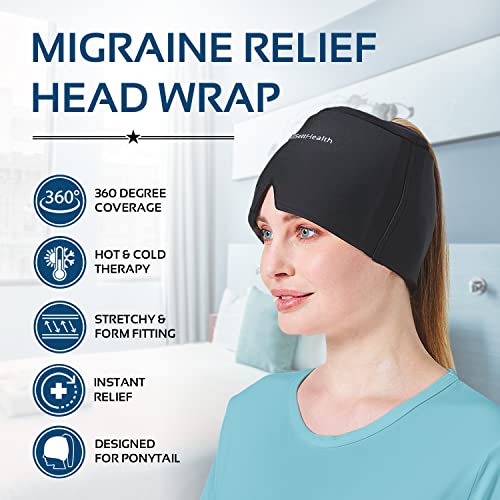 Migraine Relief Ice Head Wrap Headache and Migraine Cap with Hole | Cold Gel Head Cooling Ice Pack with Face and Eye Mask Compress - Tension Headache Relief, Sinus Pressure Relief