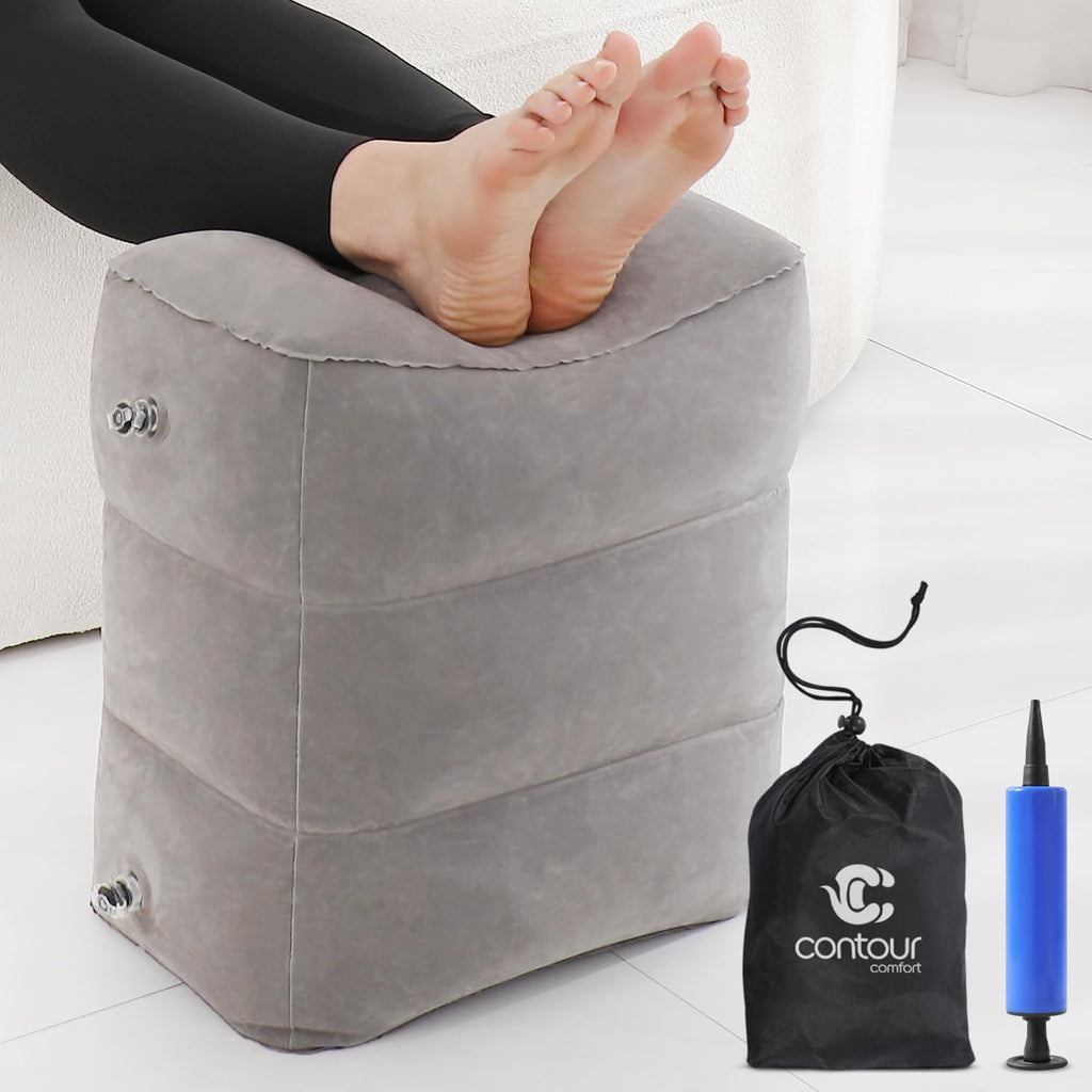 Inflatable Airplane Foot Rest (Grey) | Travel Seat Extender for
