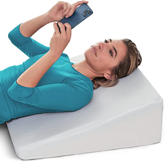 Wedge Pillow - 8 Inch Bed Wedge Pillow - 24 Inch Wide Incline Support Cushion for Lower Back Pain, Pregnancy, Acid Reflux, GERD, Heartburn, Allergies, Anti Snore – Soft Removable Cover