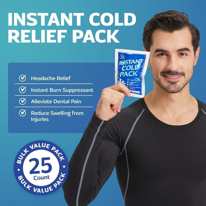 25 Packs Instant Ice Cold Pack (6” x 4.5”) - Disposable Instant Ice Packs for Injuries | Cold Compress Ice Pack for Pain Relief, Swelling, First Aid, Toothache, Athletes & Outdoor Activities