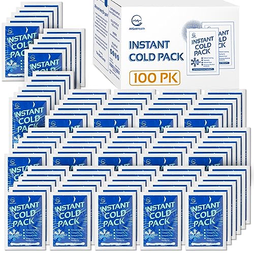 Instant Ice Cold Pack (6” x 4.5”) - 100 Packs Disposable Instant Ice Packs for Injuries | Cold Compress Ice Pack for Pain Relief, Swelling, First Aid, Toothache, Athletes & Outdoor Activities