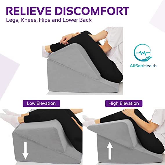 AllSett Health Bed Wedge Pillow - Adjustable 9&12 Inch Folding Memory Foam  Incline Cushion System for Legs and Back Support Pillow - Acid Reflux, Anti