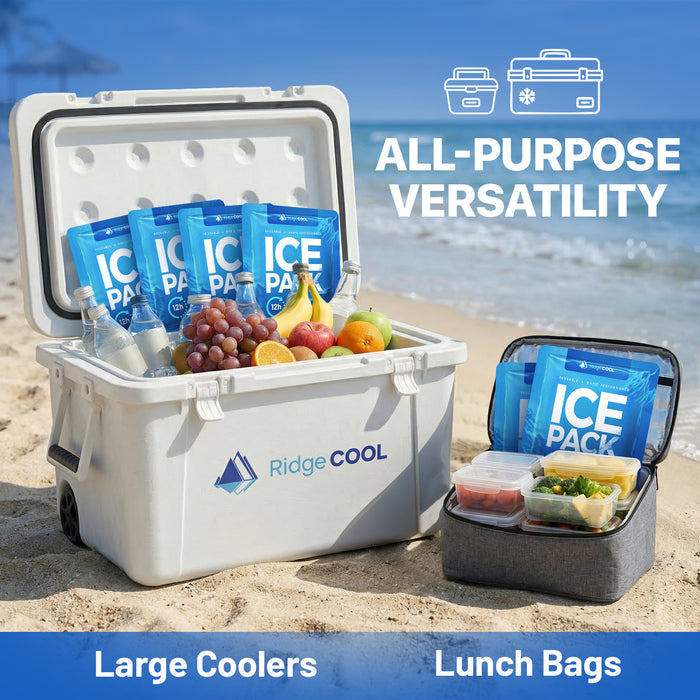Ice Packs for Cooler, Reusable Ice Packs for Lunch Boxes, 4 Pack Long Lasting Freezer Packs, Leakproof Cooler Ice Packs for Lunch Bags and Coolers, BPA-Free, Food Safe
