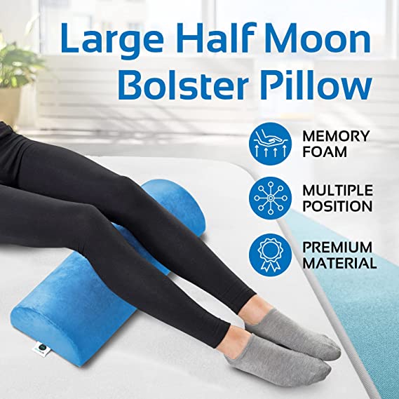 AllSett Health Large Half Moon Bolster Pillow for Legs, Knees, Lower Back and Head, Lumbar Support Pillow for Bed, Sleeping | Semi Roll for Ankle