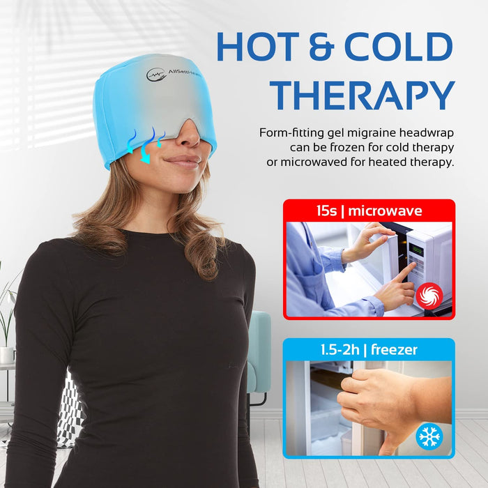 2 Pack Migraine Relief Ice Head Wrap Headache and Migraine Hat | Cold Gel Hed Ice Pack with Face and Eye Mask Compress for Cooling Migraine Relief - Tension Headache Relief, Sinus Pressure Relief (2 pack Grey)
