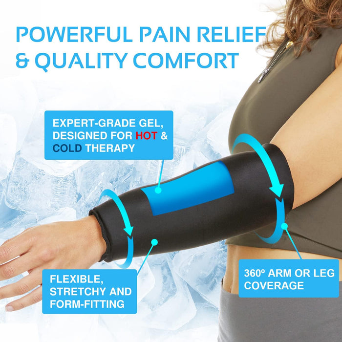 2 Pack Elbow Ice Pack Wrap - Hot and Cold Compression Sleeve, Knee Ice Pack Sleeve (360° Coverage) | Tennis Elbow Relief and Support for Joints, Muscles, Knee, Legs