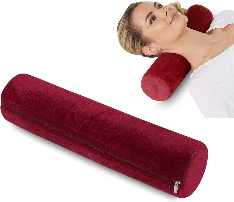 Cervical Neck Roll Pillow – Memory Foam Bolster Support (Red)