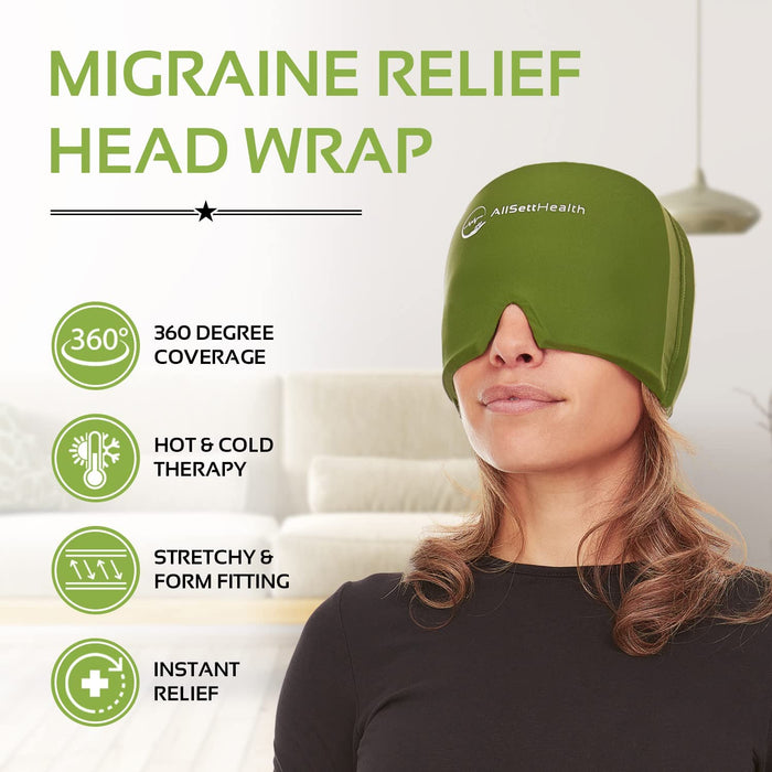 2 Pack Migraine Relief Ice Head Wrap Headache and Migraine Hat | Cold Gel Head Ice Pack with Face and Eye Mask Compress for Cooling Migraine Relief - Tension Headache Relief, Sinus Pressure Relief (2 Pack Green)