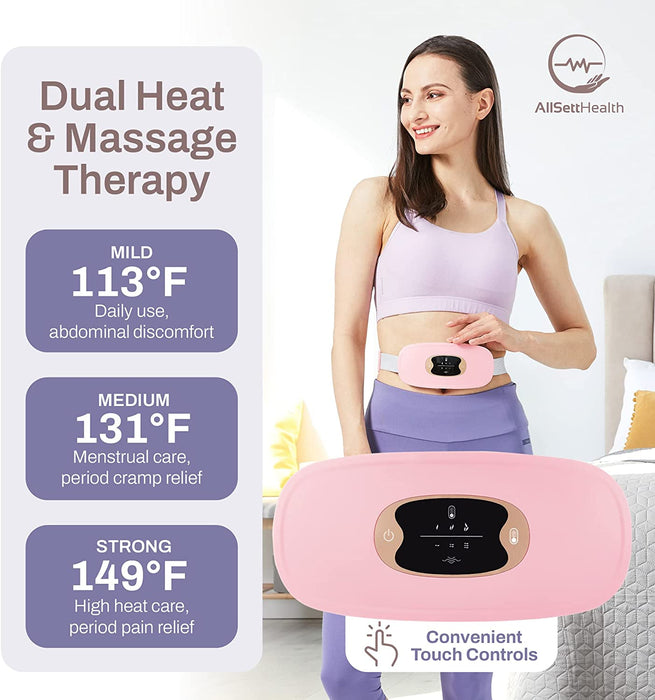 Cordless Portable Heating Pad for Cramps - Menstrual Heating Pads for Cramps w/ 3 Massager + 3 Heat Settings - Small Rechargeable Adjustable Travel Period Heating Pad for Cramps - Period Pain Relief