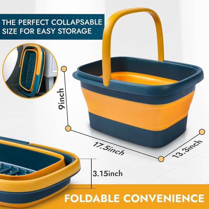 Collapsible Foot Bath – Advanced Foot Soaking Tub with Portable Design and Handle – Foldable Pedicure Foot Spa Bowl – Compact and Lightweight Foot Soak with Acupressure Points, Blue and Orange