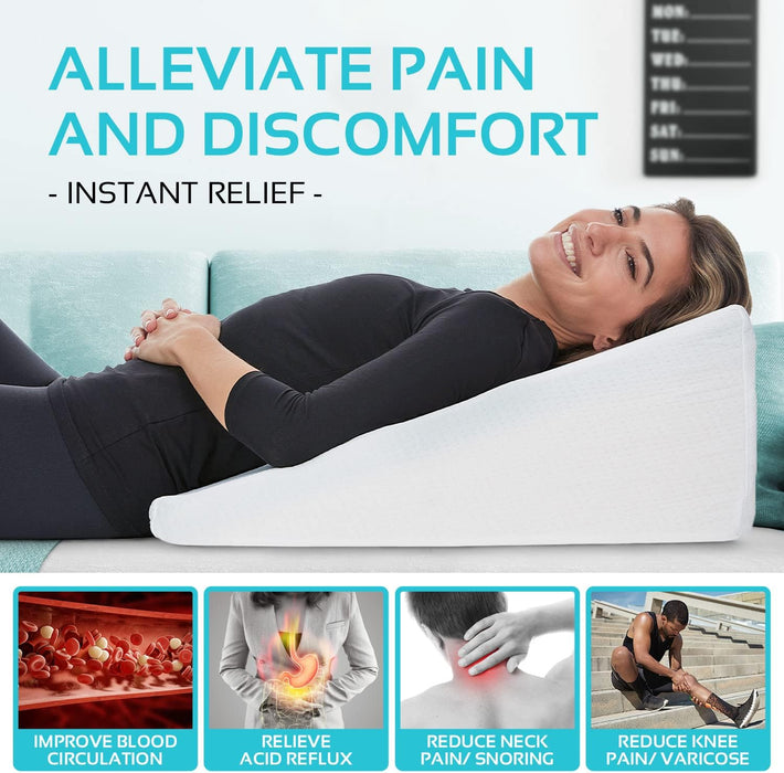 AllSett Health 4 PC Bed Wedge Pillows Set - Orthopedic Wedge Pillow for Sleeping with Memory Foam | Multi Angle Relief System for Back, Neck, Shoulder