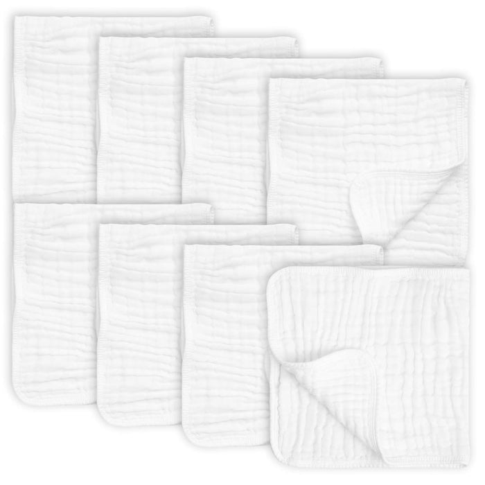 AllSett Health 8 Pack Muslin Burp Cloths Large 20" by 10" 100% Cotton, Hand Wash Cloth 6 Layers Extra Absorbent and Soft