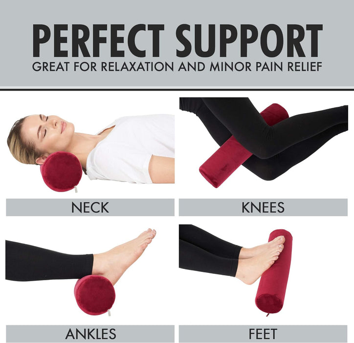 Cervical Neck Roll Pillow – Memory Foam Bolster Support (Red)