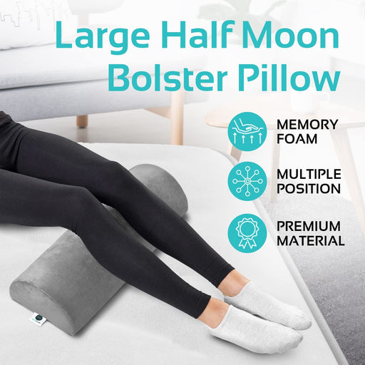 Bolster Pillow for Legs, Knees, Lower Back Memory Foam Half Moon Pillow  Semi Roll Pillow Great Knee Pillow, Leg Rest Pillow, Pillow - Red