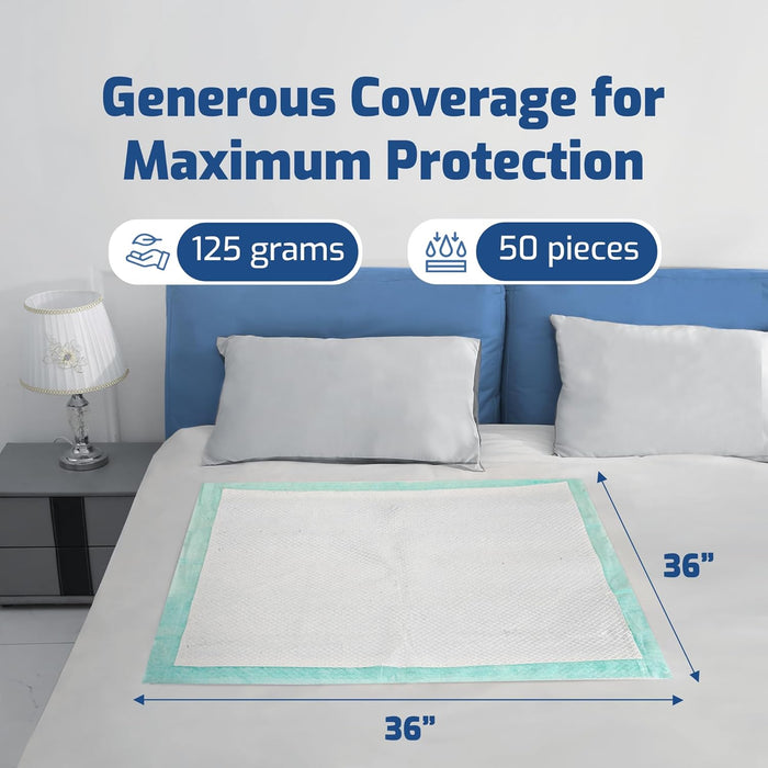 50 Pack Adhesive Disposable Bed Pads for Adults - XXL 36"x36" Non Slip Chucks Pads Disposable Adult, Incontinence Bed Pads - Disposable Underpads, Waterproof Heavy Duty Pee Pads for Adults, Dogs