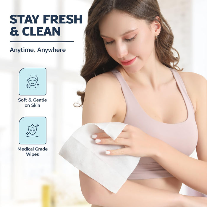 240 XL Shower Wipes – Body Wipes for Adults Bathing No Rinse – 24 Packs of 10 – Extra Moist Bath Wipes with Aloe & Vitamin E for Camping, Travel, Gym & Bedridden Care