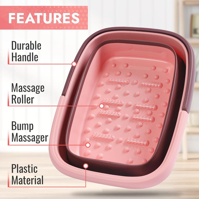 Collapsible Foot Bath – Advanced Foot Soaking Tub with Portable Design and Handle – Foldable Pedicure Foot Spa Bowl – Compact and Lightweight Foot Soak with Acupressure Points, Pink