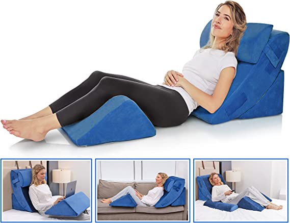 Wedge Pillow / Elevated Support Cushion for Leg, Knee, Back, Hip